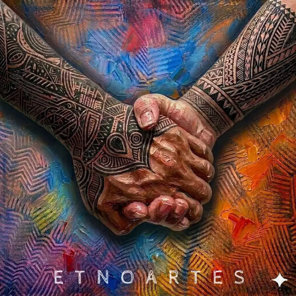 Capa do álbum Etnoartes — mãos entrelaçadas com pinturas étnicas